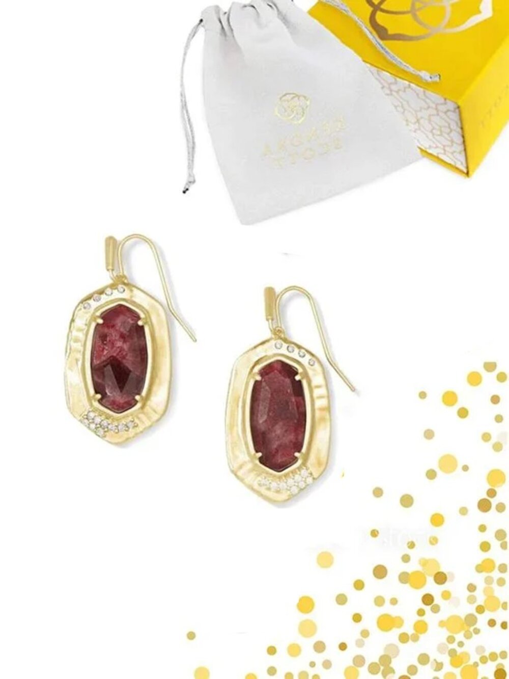 KENDRA SCOTT Anna Small Drop Gold Bronze Veined Maroon Jade Earrings